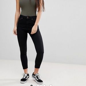 ASOS petite high waist skinny jeans in clean black